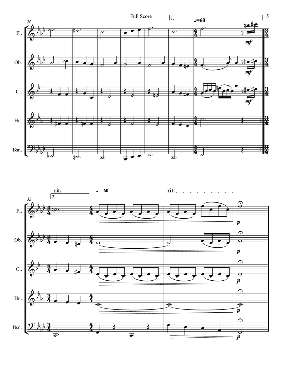 Jack's Lament Woodwind Quintet scores gallery preview page 5