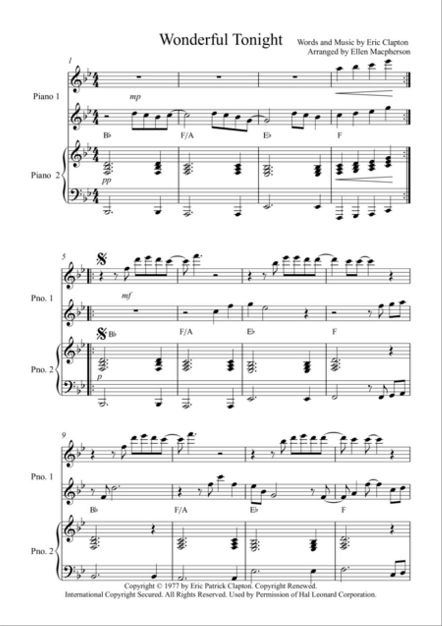 Wonderful Tonight Wonderful Tonight Piano scores gallery preview page 1