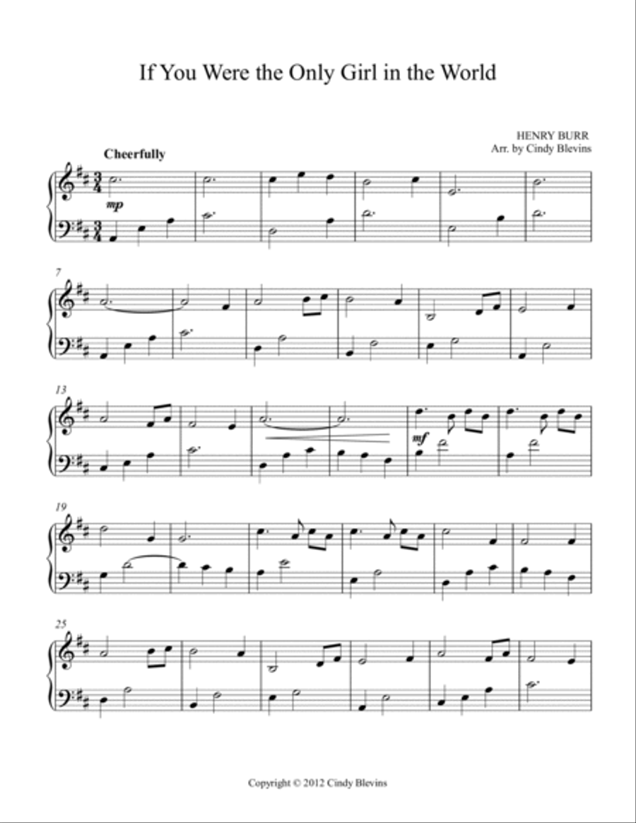 If You Were the Only Girl In the World, for Lever or Pedal Harp Pedal Harp scores gallery preview page 2