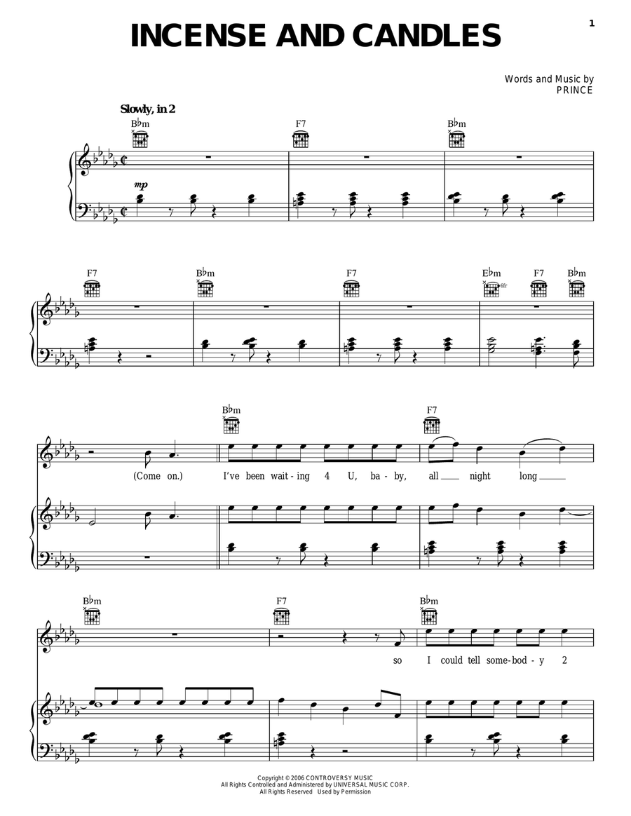 Incense And Candles Piano, Vocal, Guitar scores gallery preview page 1