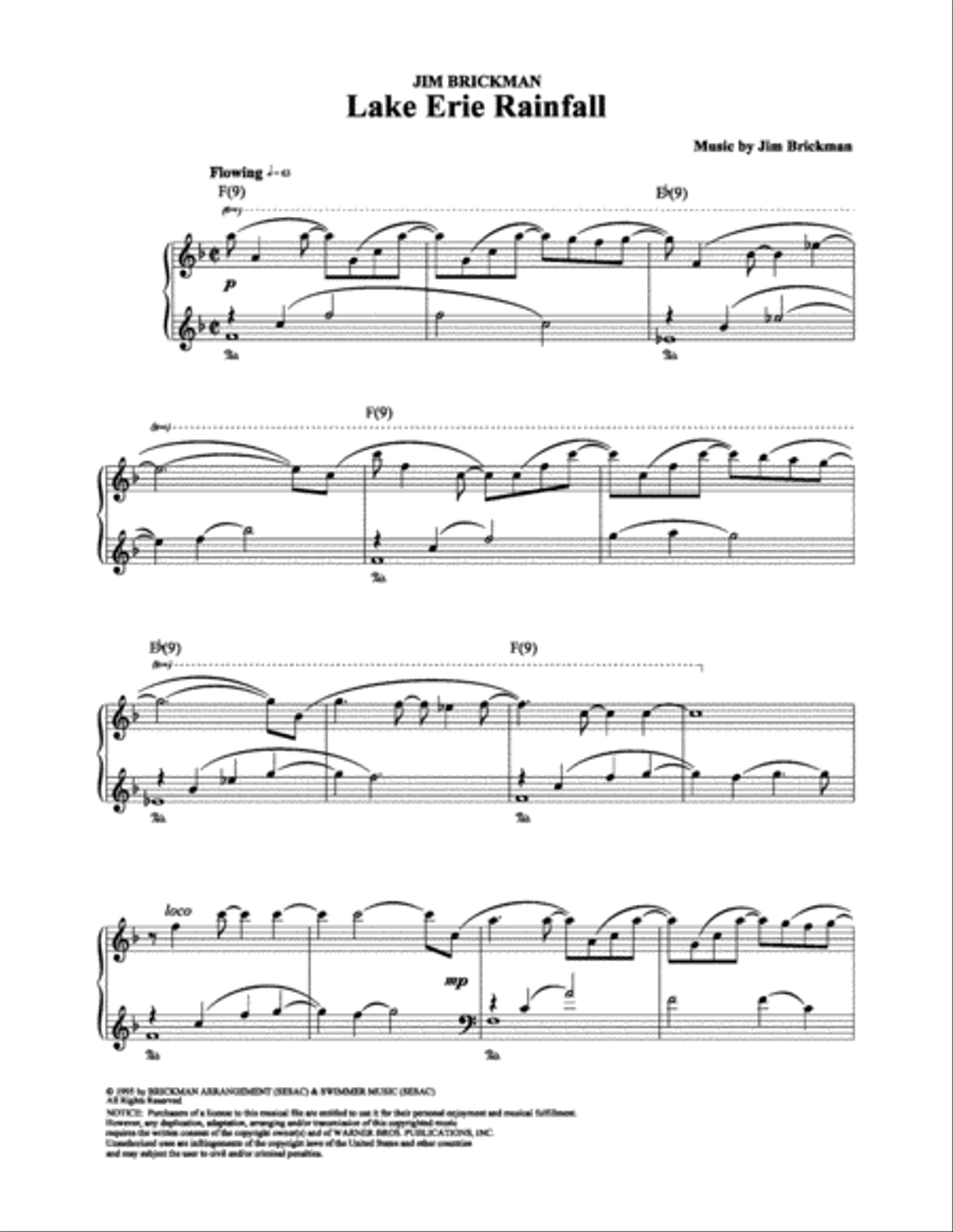 Lake Erie Rainfall Piano Solo scores gallery preview page 1