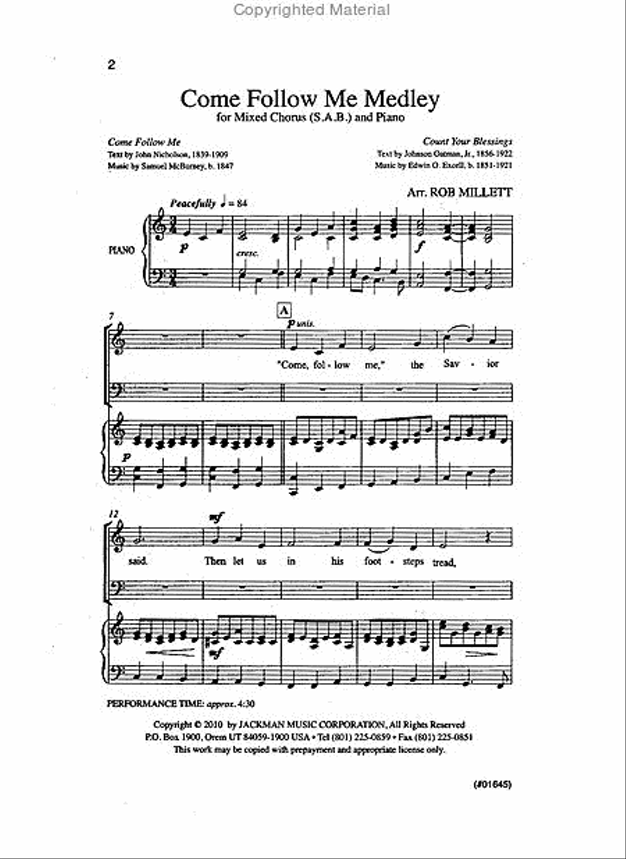 Come Follow Me Medley - SAB 3-Part scores gallery preview page 2