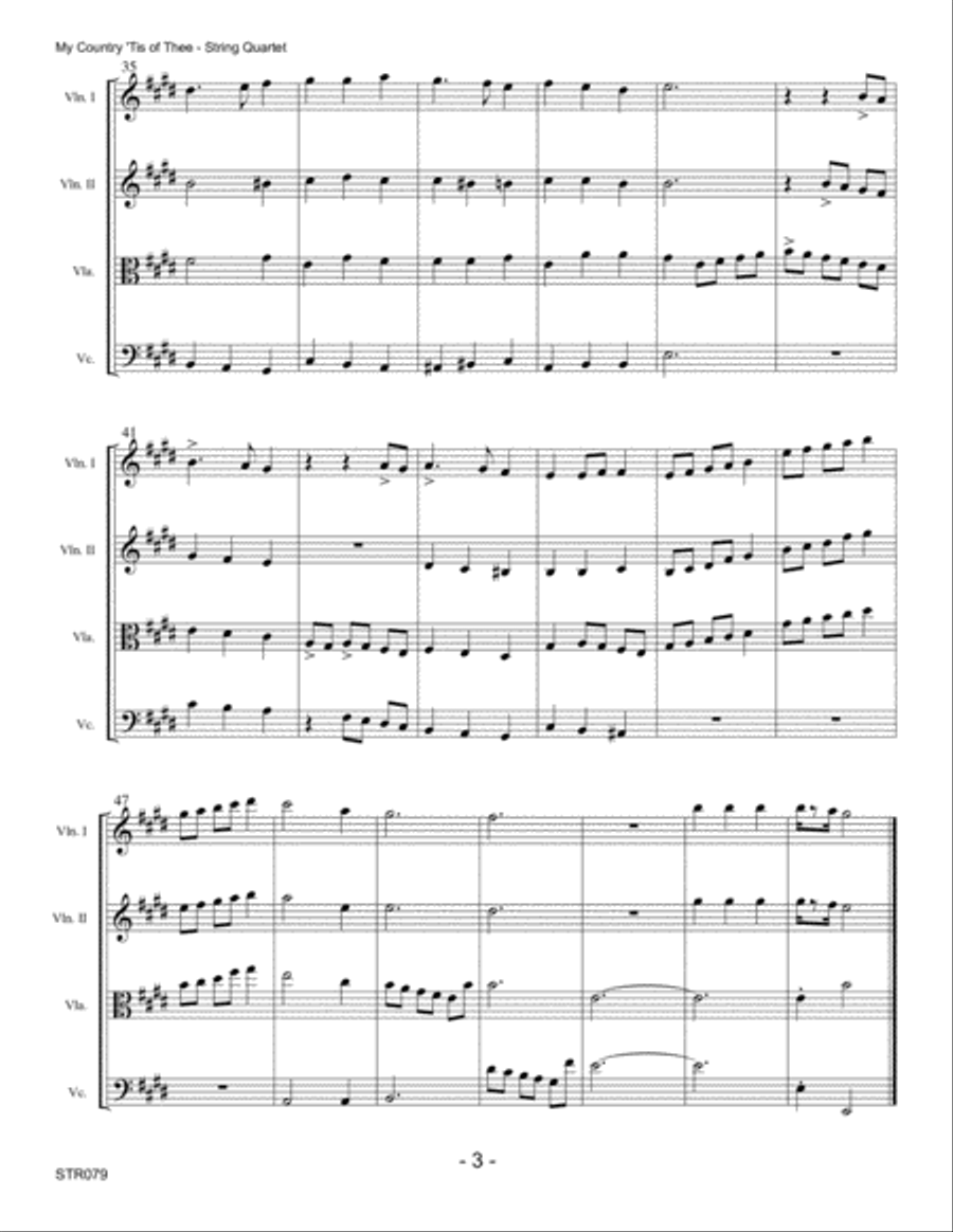 MY COUNTRY TIS OF THEE (America) arranged for STRING QUARTET String Quartet scores gallery preview page 3