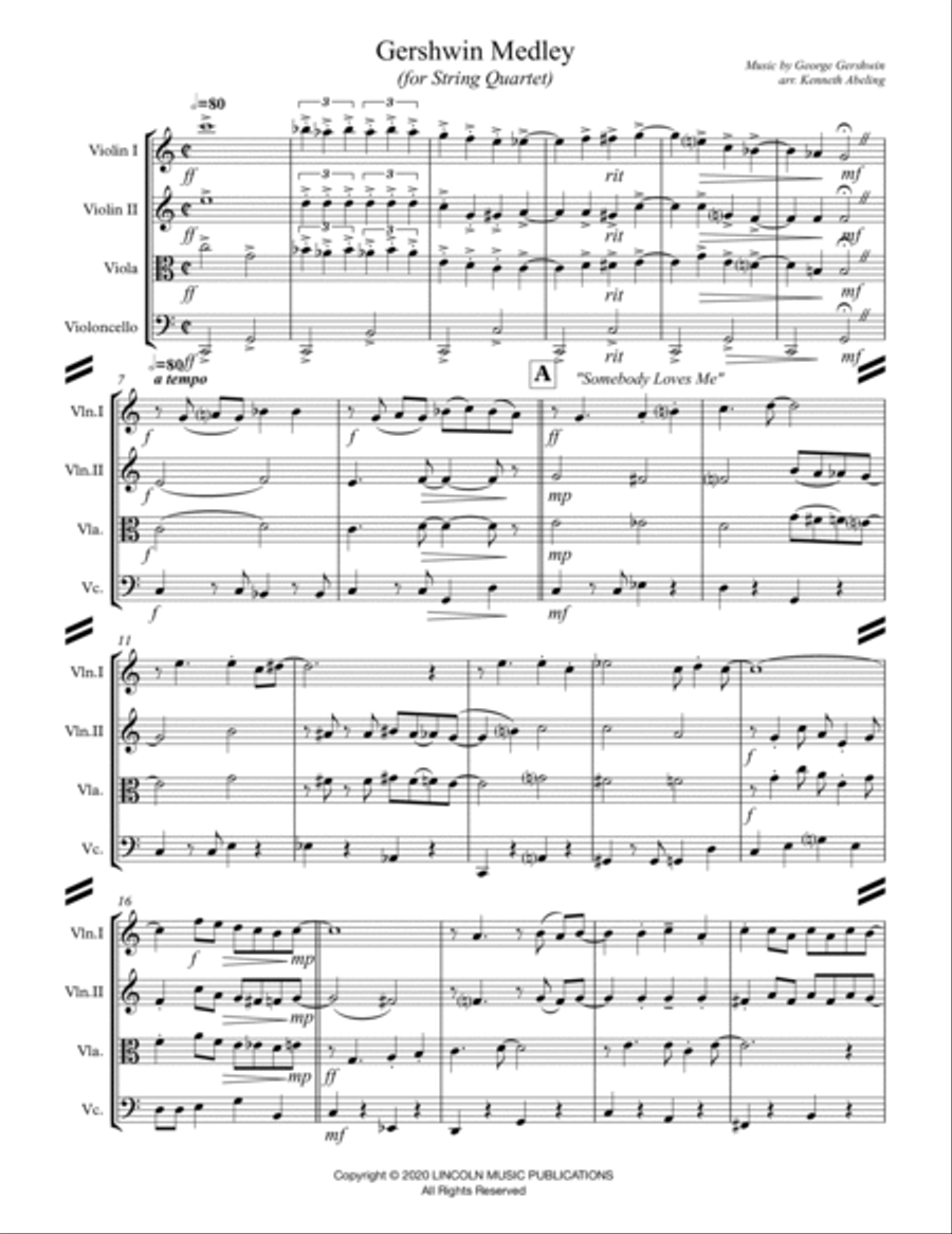 Gershwin Medley (for String Quartet) String Quartet scores gallery preview page 2