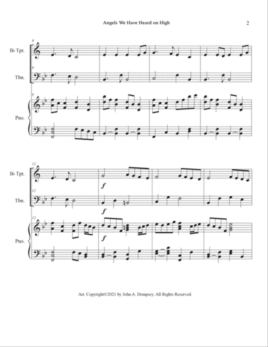 Angels We Have Heard on High (Trio for Trumpet, Trombone and Piano) Brass Trio scores gallery preview page 6