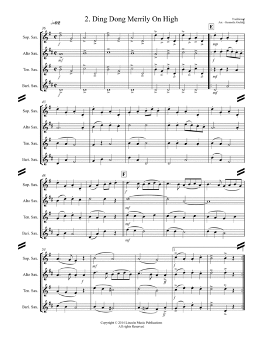 20 Traditional Christmas Carols Volume II (for Saxophone Quartet SATB or AATB) image number null