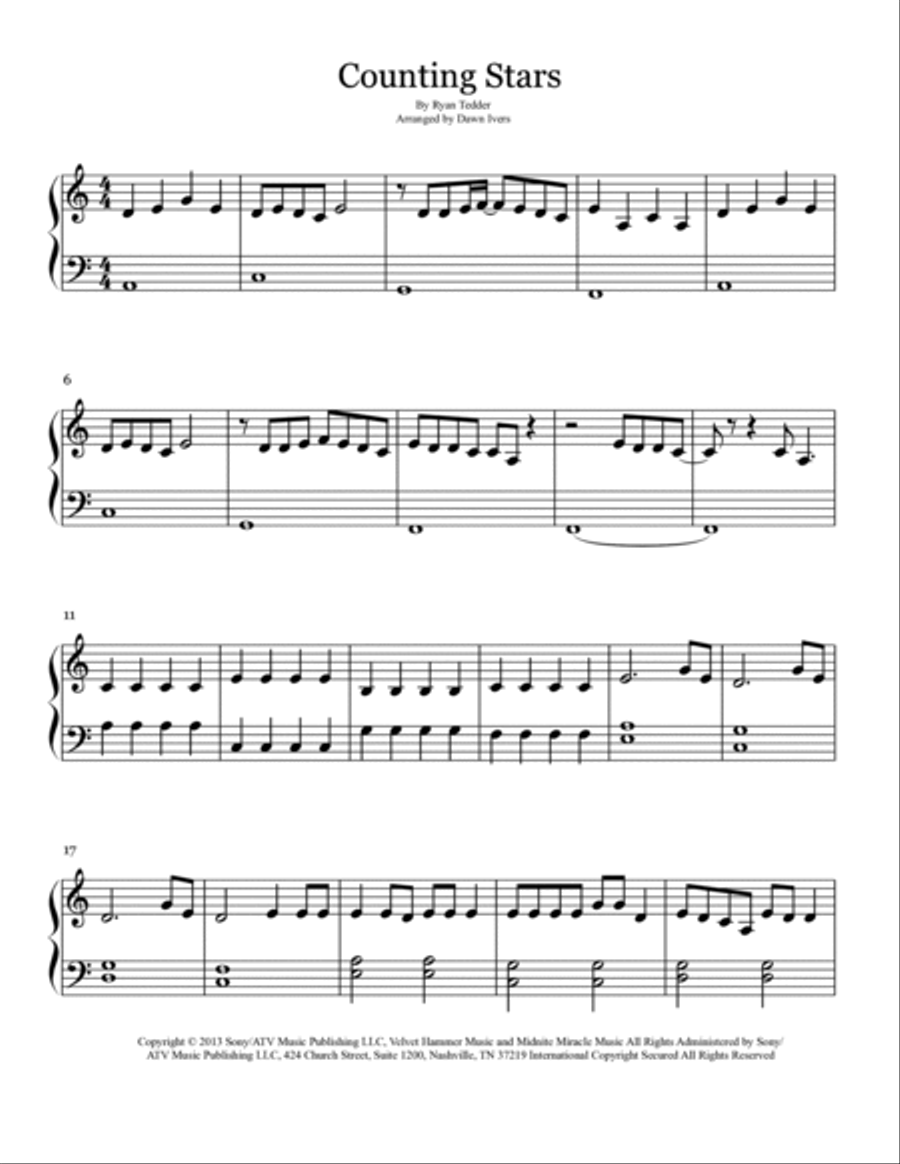 Counting Stars Easy Piano scores gallery preview page 2