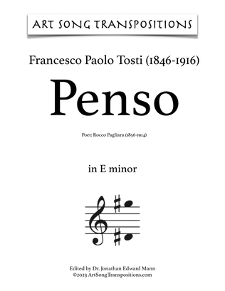 Book cover for TOSTI: Penso (transposed to E minor)