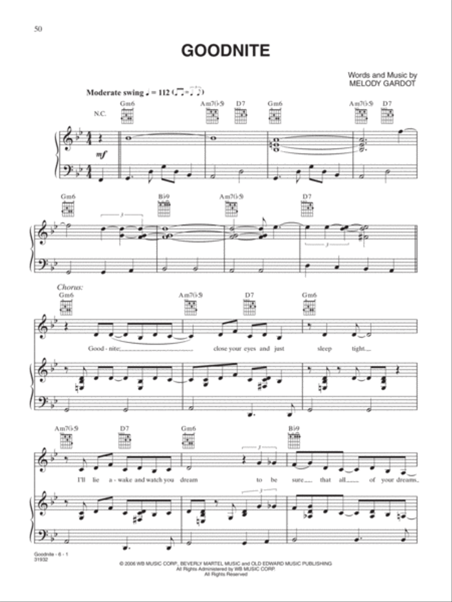 Goodnite Piano, Vocal, Guitar scores gallery preview page 1