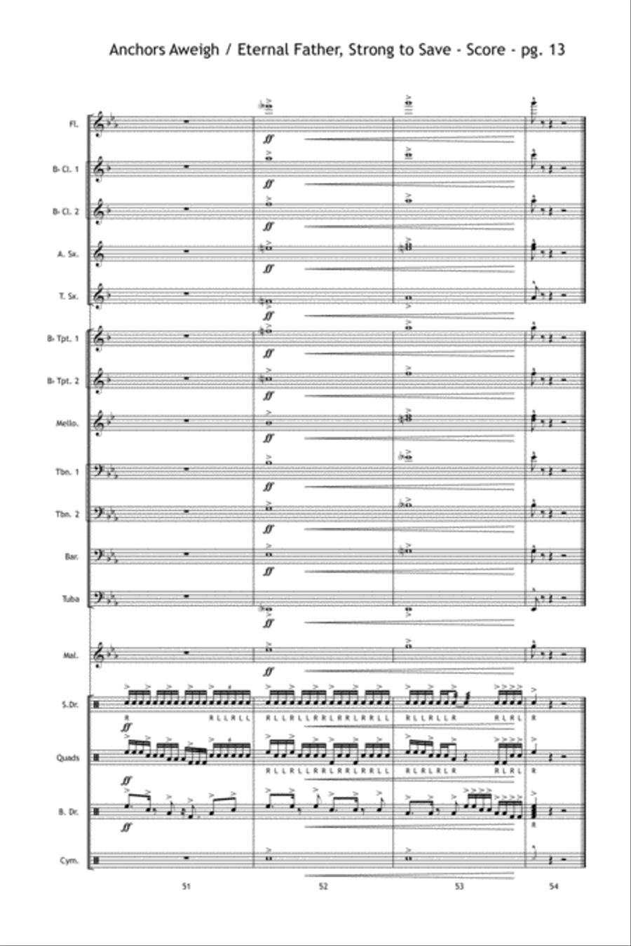 Anchors Aweigh / Eternal Father, Strong to Save Marching Band scores gallery preview page 14