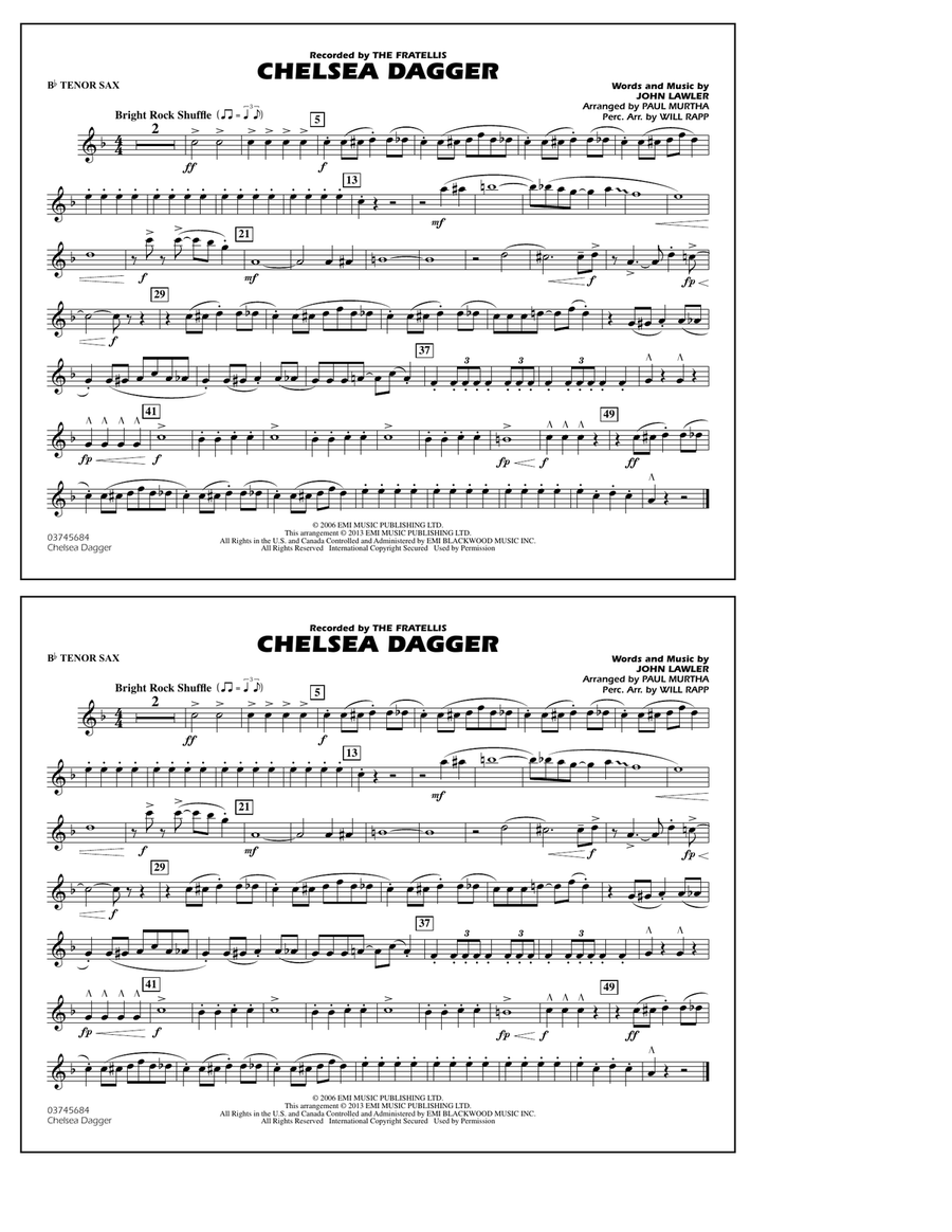 Chelsea Dagger - Bb Tenor Sax Marching Band scores gallery preview page 1