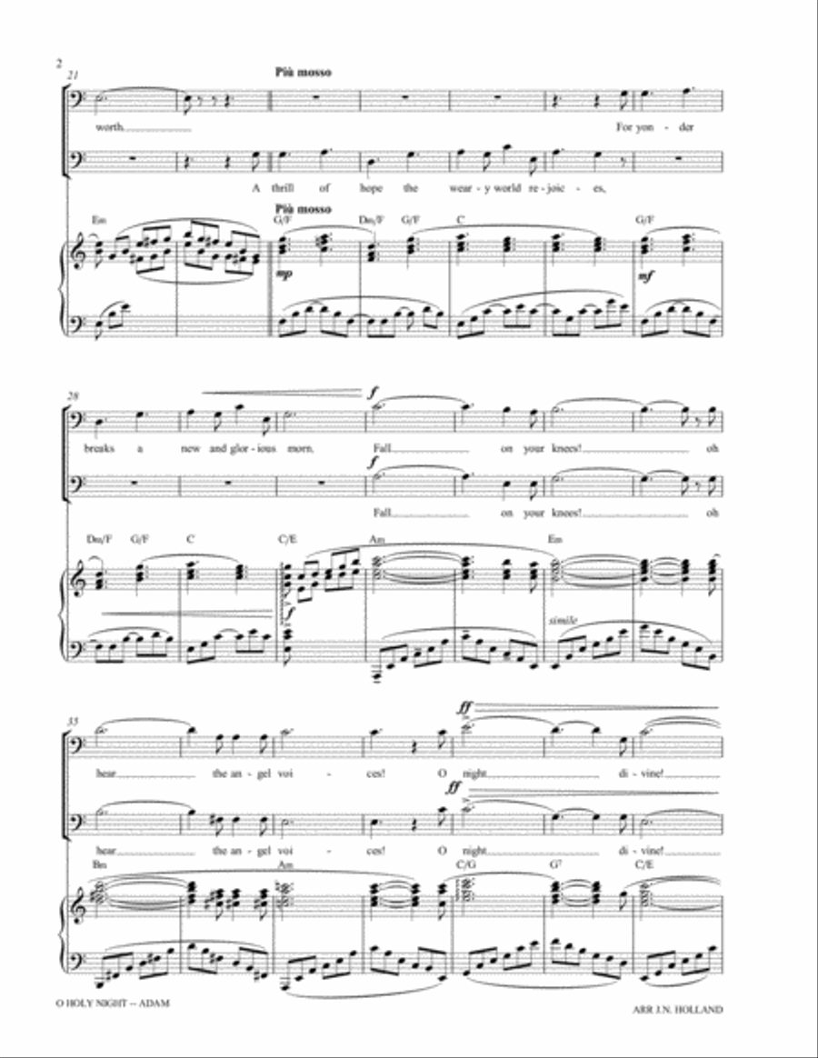 O Holy Night (Cantique de Noel) Adolphe Adam for Two Part Male Chorus TTBB scores gallery preview page 4