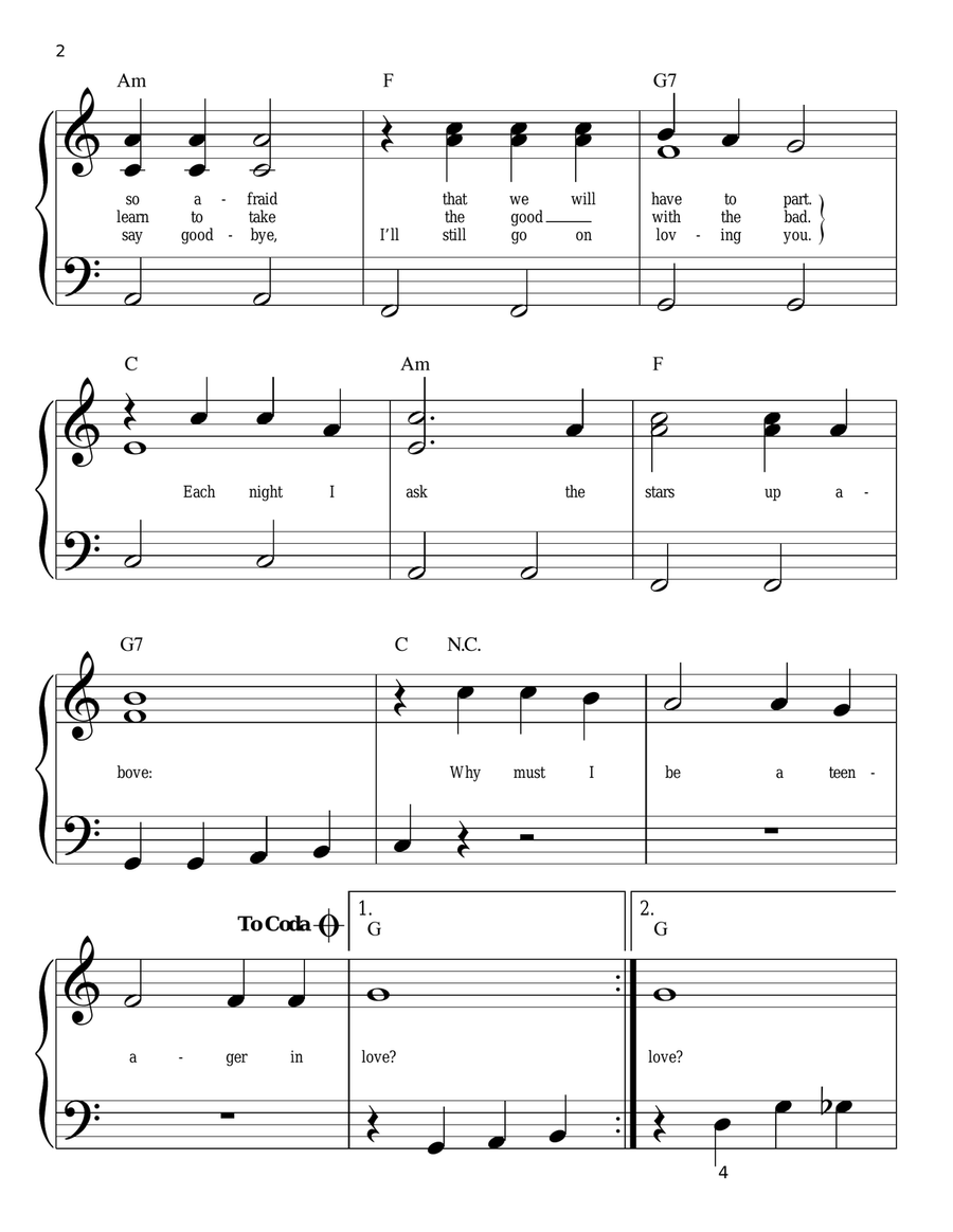 A Teenager In Love A Teenager In Love Easy Piano scores gallery preview page 2