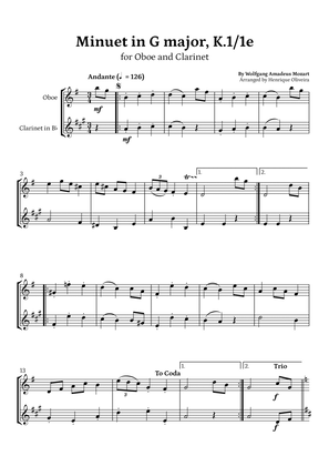 Book cover for Minuet in G major, K.1/1e (Oboe and Clarinet) - W. A. Mozart
