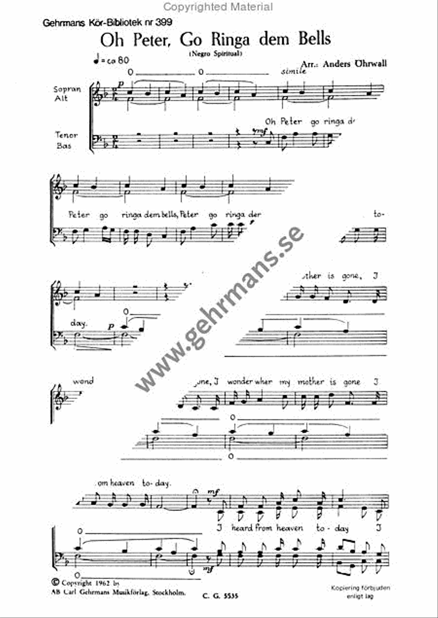Oh Peter, Go Ringa dem Bells 4-Part scores gallery preview page 2