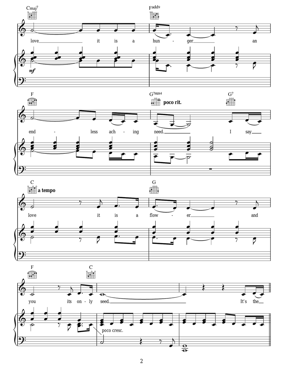 The Rose Piano, Vocal, Guitar scores gallery preview page 2