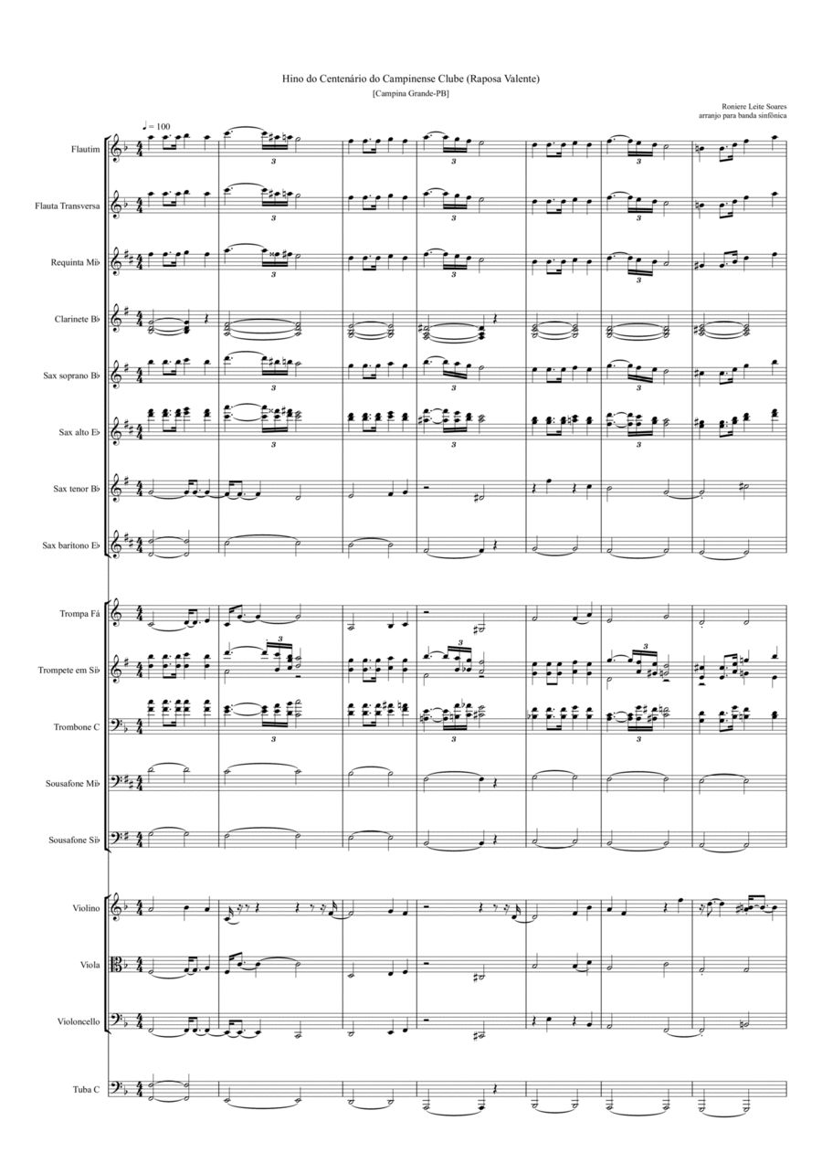 Hino dos 100 anos do Campinense Clube Concert Band scores gallery preview page 1