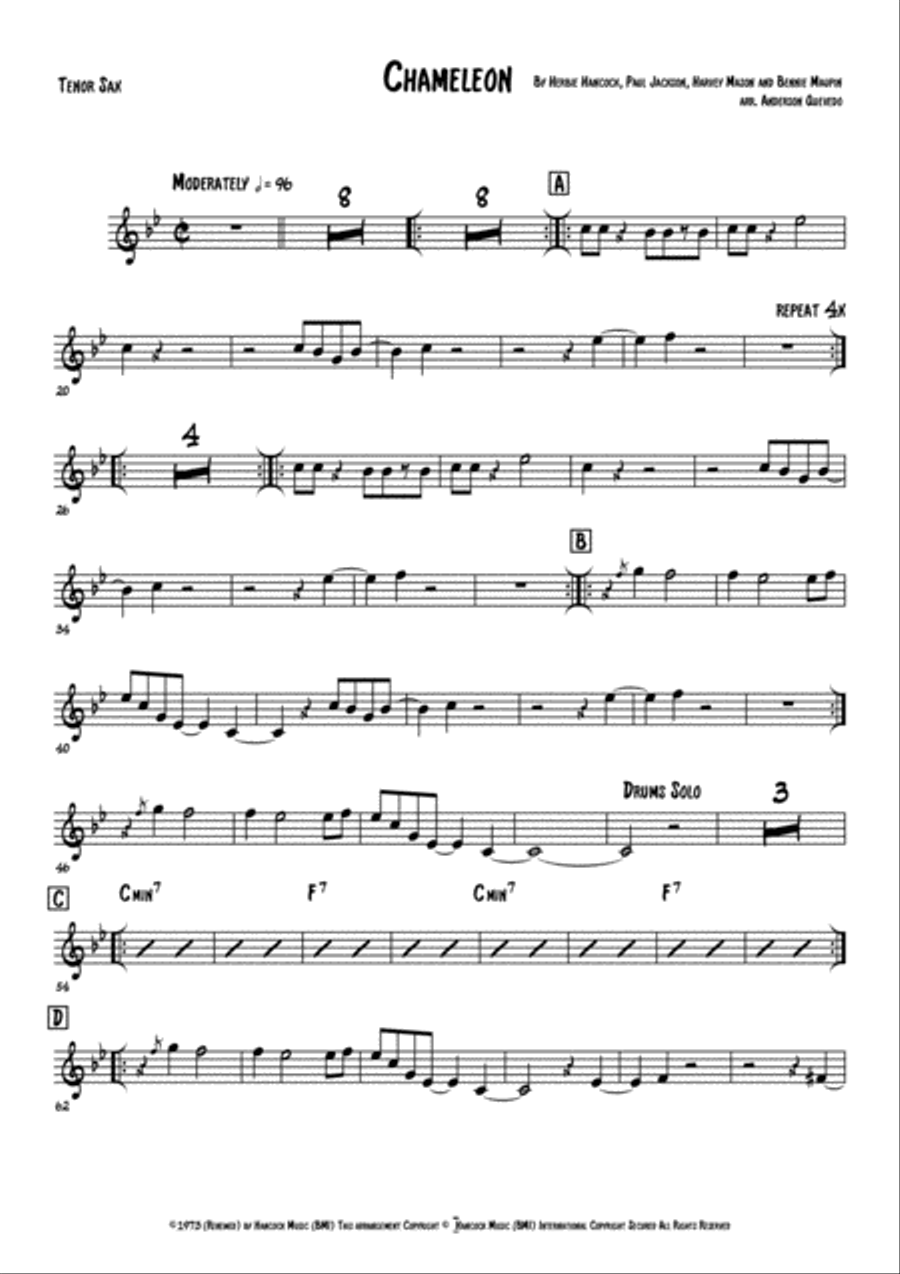 Chameleon Tenor Saxophone scores gallery preview page 1
