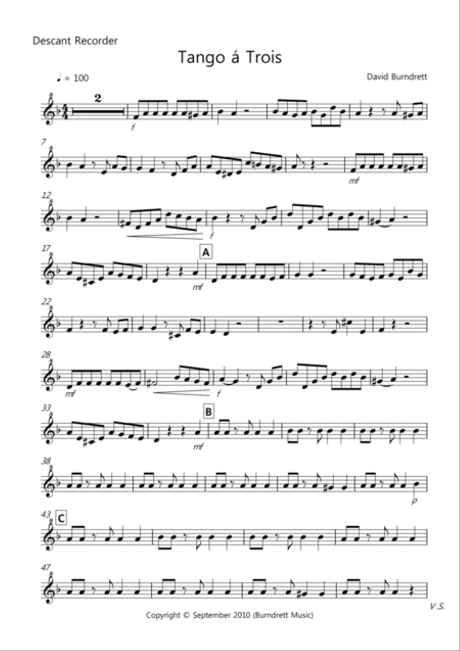 Tango á Trois for Recorder Trio Recorder scores gallery preview page 4