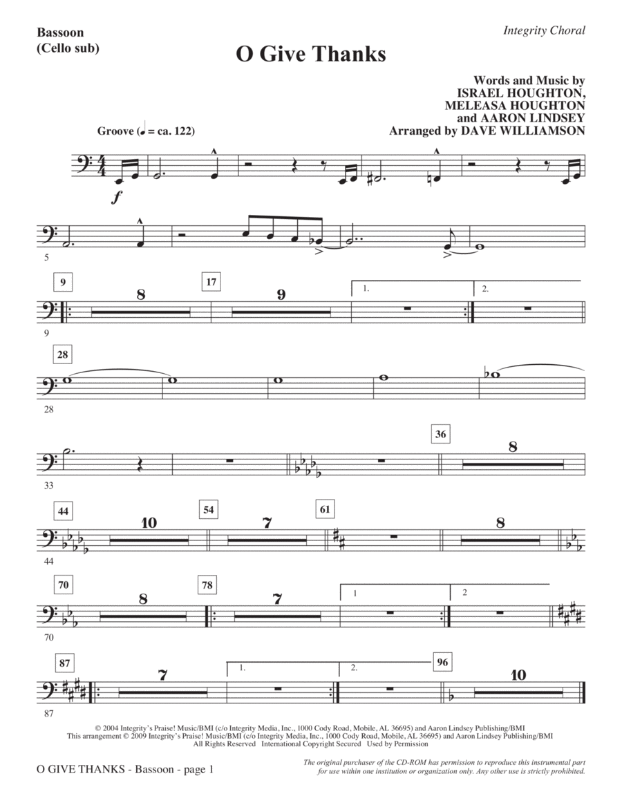 O Give Thanks - Bassoon (Cello sub.) Choir scores gallery preview page 1