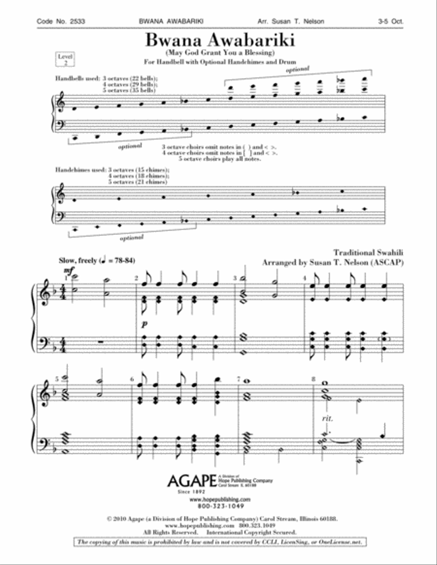 Bwana Awabariki (May God Grant You a Blessing) 5-Octaves scores gallery preview page 1