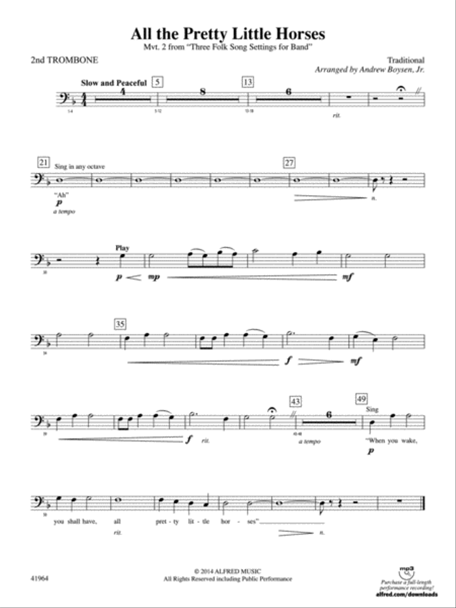All the Pretty Little Horses: 2nd Trombone Concert Band scores gallery preview page 1