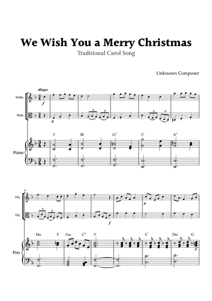 We Wish you a Merry Christmas for Violin and Viola Duet with Piano image number null