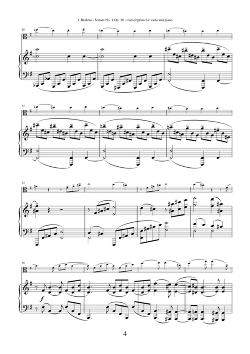 Sonata No.1 in E minor Op.38 by Johannes Brahms, transcription for viola and piano