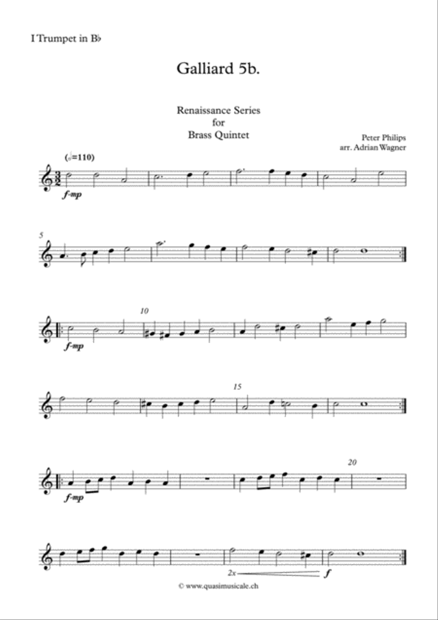 Galliard 5b. (Peter Philips) Brass Quintet arr. Adrian Wagner Brass Quintet scores gallery preview page 5