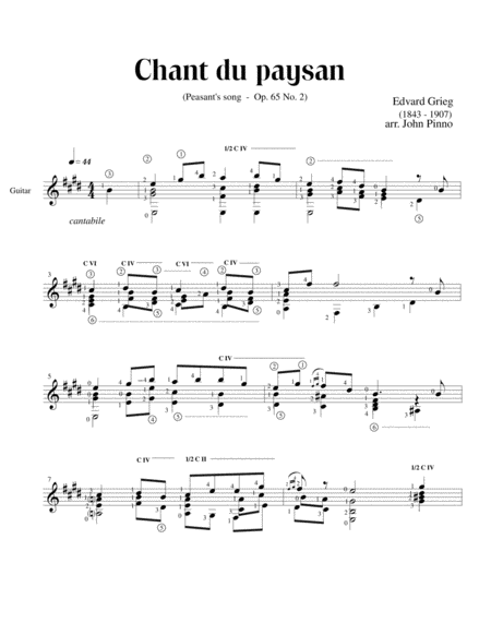 Chant du paysan (peasant's song) for solo classical guitar