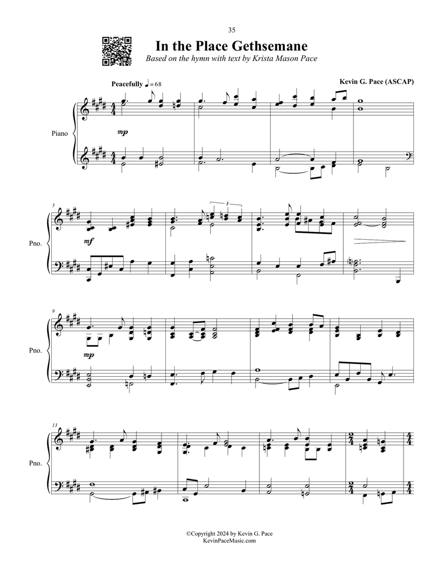 In the Place Gethsemane, piano solo Piano Solo scores gallery preview page 2