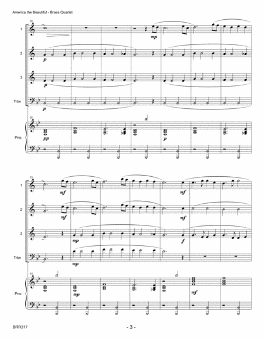 AMERICA THE BEAUTIFUL - BRASS QUARTET with optional Piano Brass Quartet scores gallery preview page 3