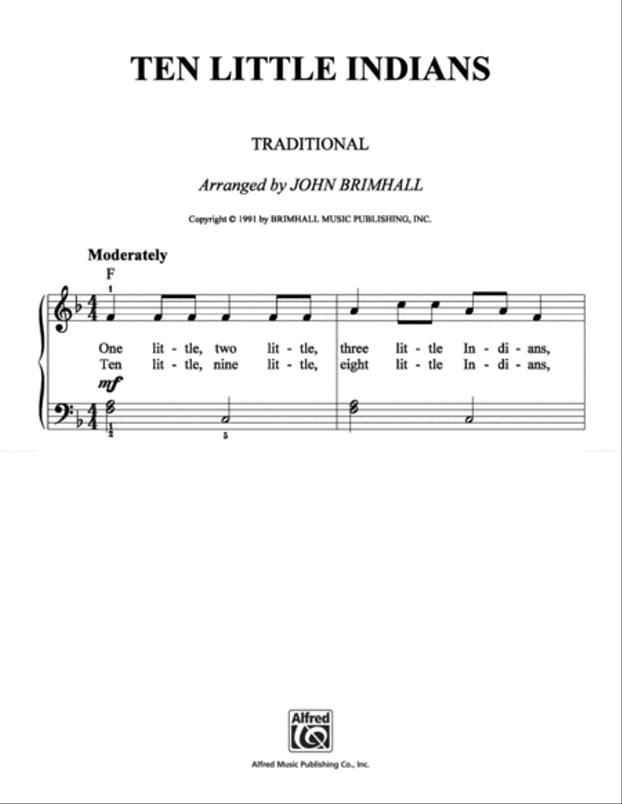 Ten Little Indians Easy Piano scores gallery preview page 1