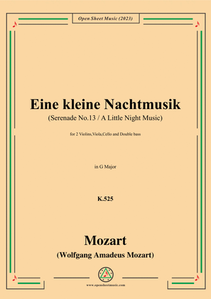 Book cover for Mozart-Eine kleine Nachtmusik(Serenade No.13),K.525,in G Major,Viola,Cello and Double