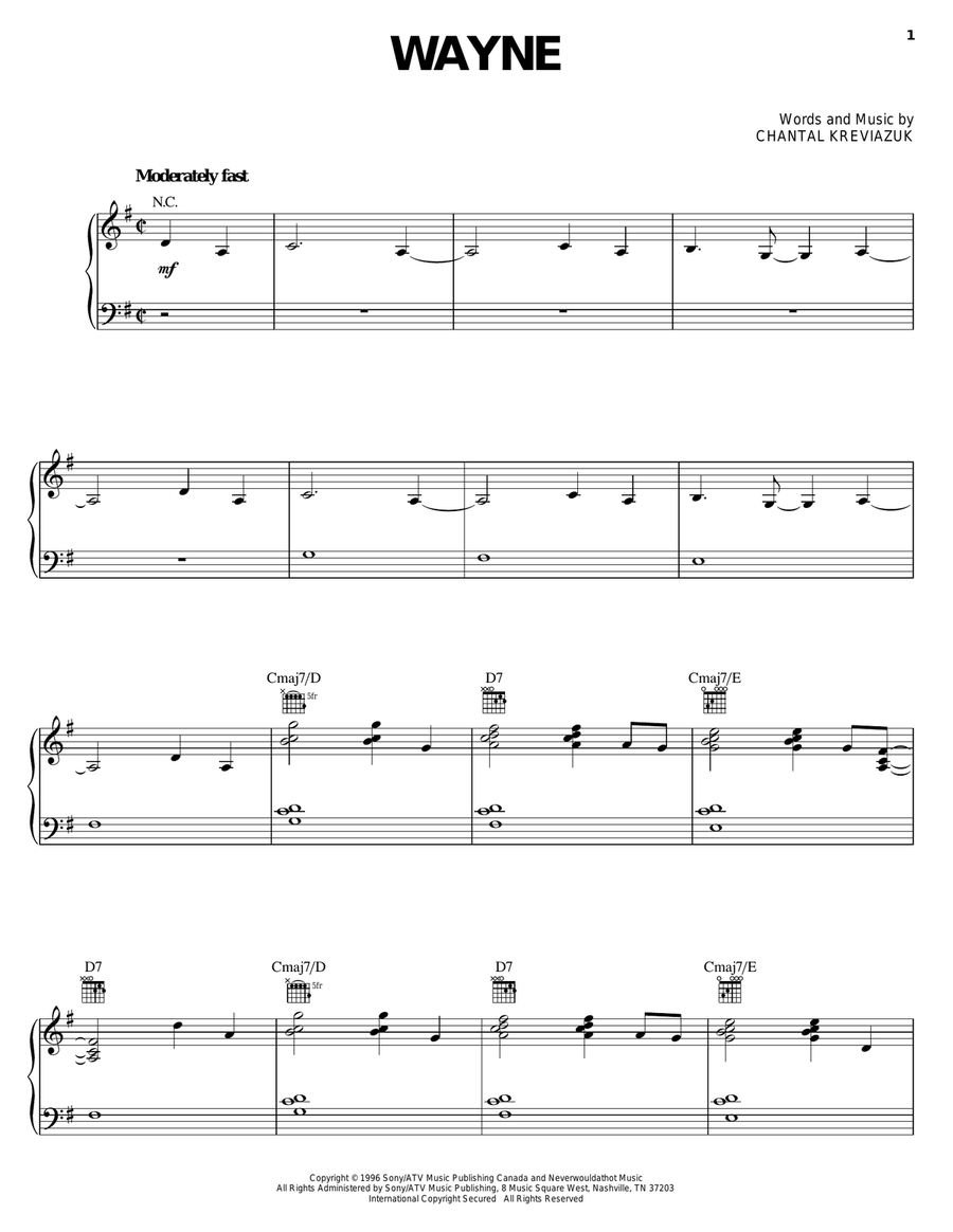 Wayne Piano, Vocal, Guitar scores gallery preview page 1