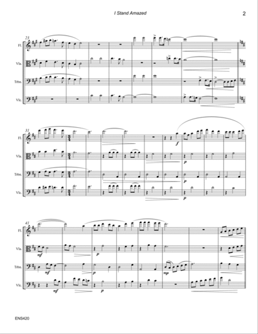 I STAND AMAZED (My Savior's Love) - Mixed Quartet of Flute, Viola (or Clarinet), Trombone & Cello (u Large Ensemble scores gallery preview page 2