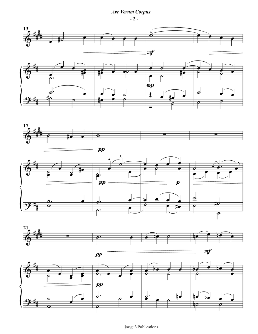Mozart: Ave Verum Corpus for Clarinet & Piano B-Flat Clarinet scores gallery preview page 2