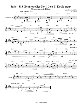 Satie Gymnopédies No 1 Lent Clarinet Solo
