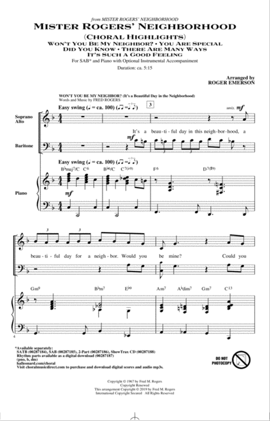 Mister Rogers' Neighborhood (Choral Highlights) (arr. Roger Emerson) 3-Part scores gallery preview page 1
