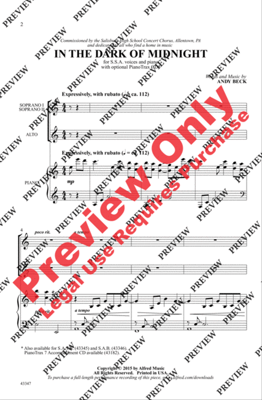 In the Dark of Midnight In the Dark of Midnight Women's Choir scores gallery preview page 2