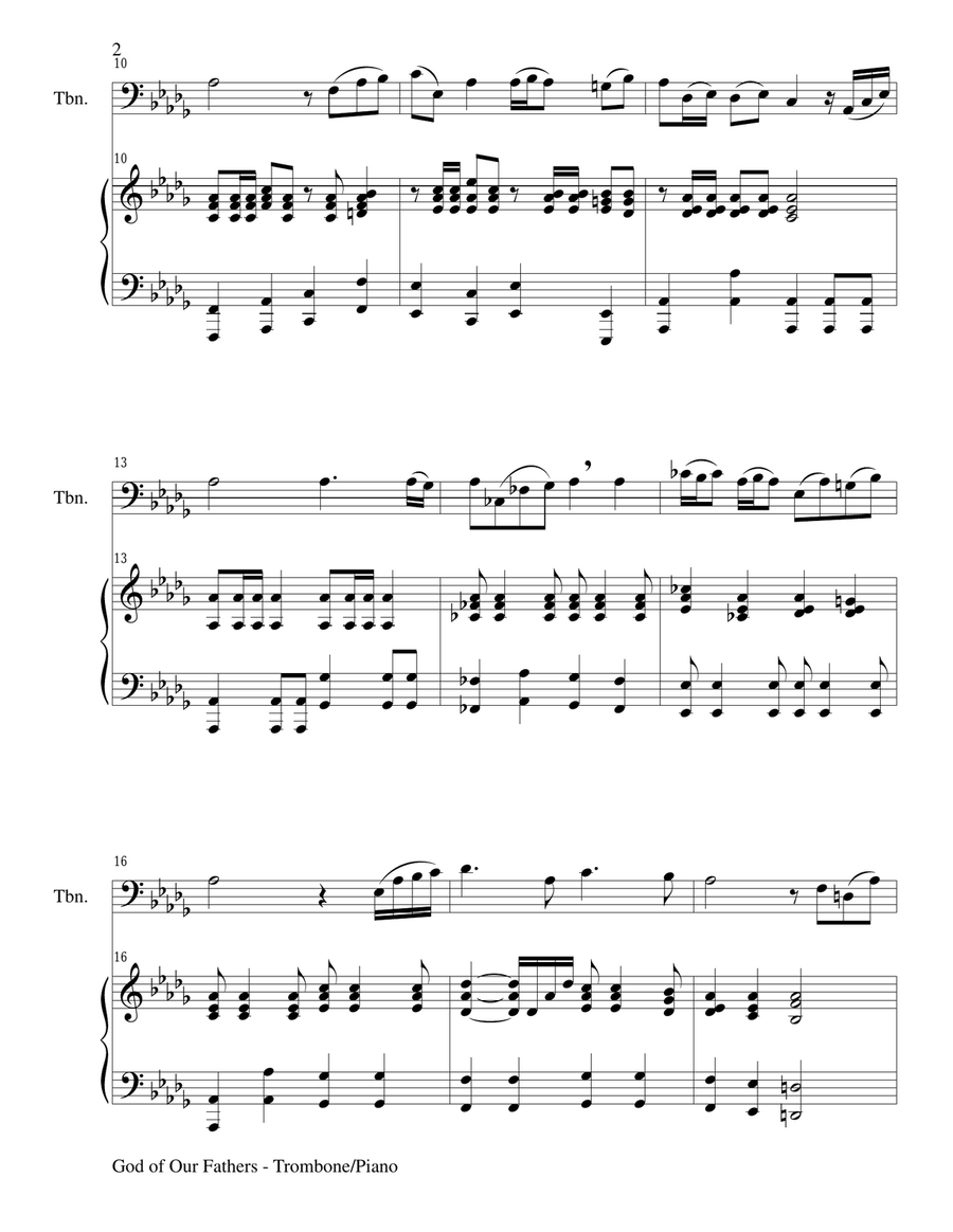 GOD OF OUR FATHERS (Duet – Trombone and Piano/Score and Parts) Trombone Duet scores gallery preview page 2