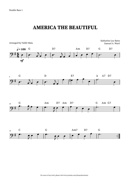 America The Beautiful - Double Bass (+ CHORDS) image number null