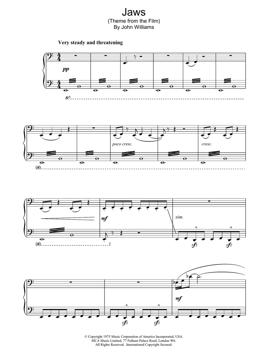 Theme from Jaws Piano Solo scores gallery preview page 1