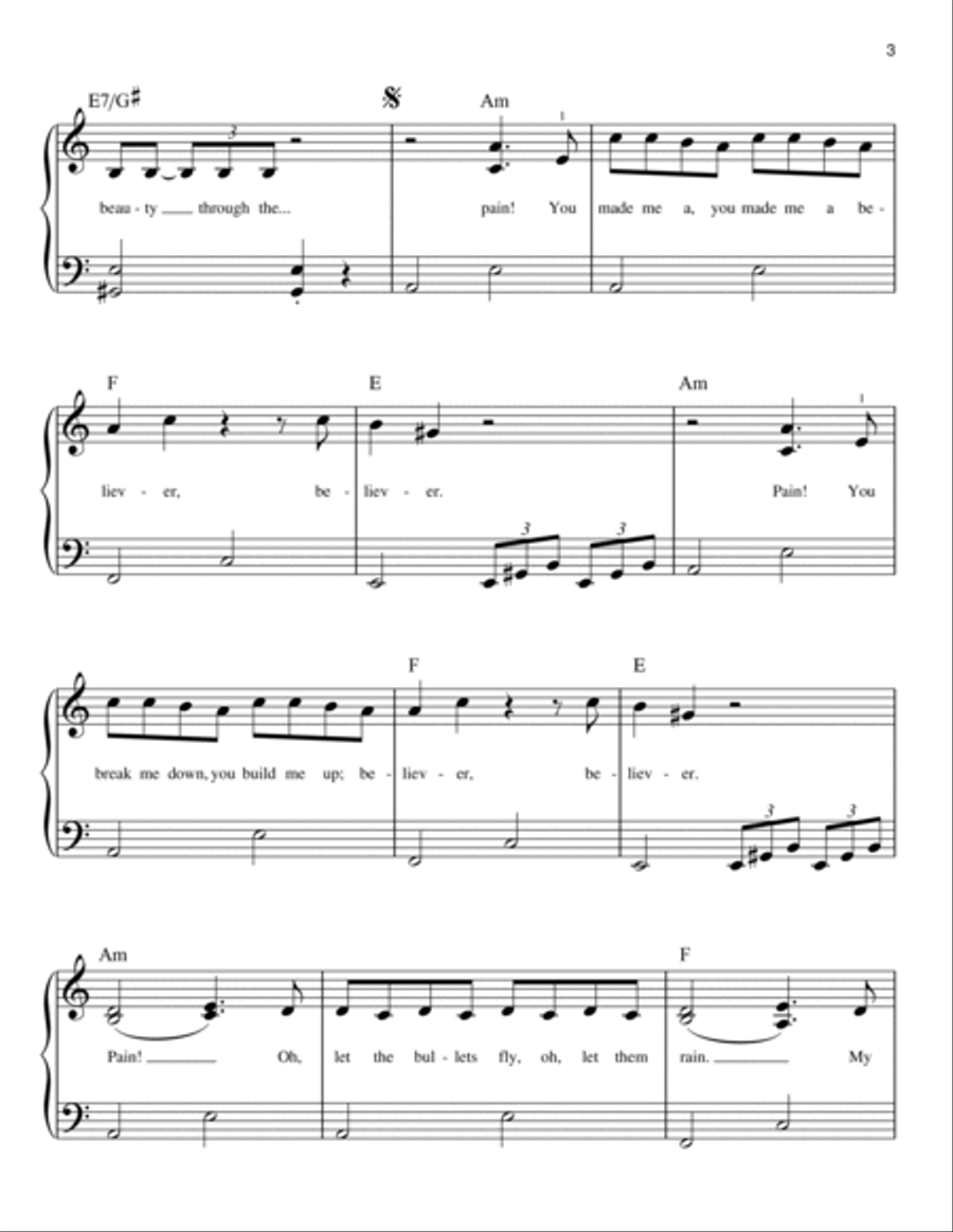 Believer Easy Piano scores gallery preview page 3