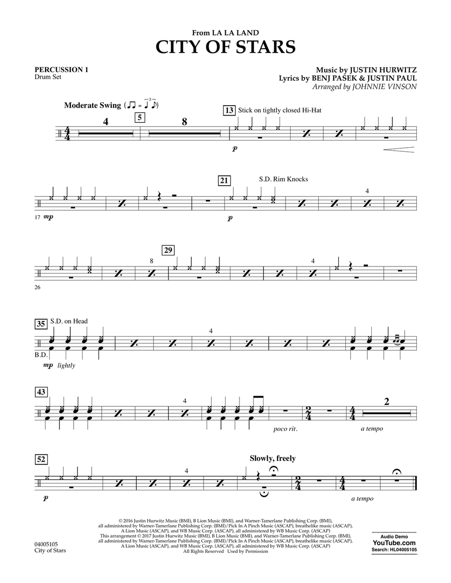 City of Stars (from La La Land) - Percussion 1 Concert Band scores gallery preview page 1