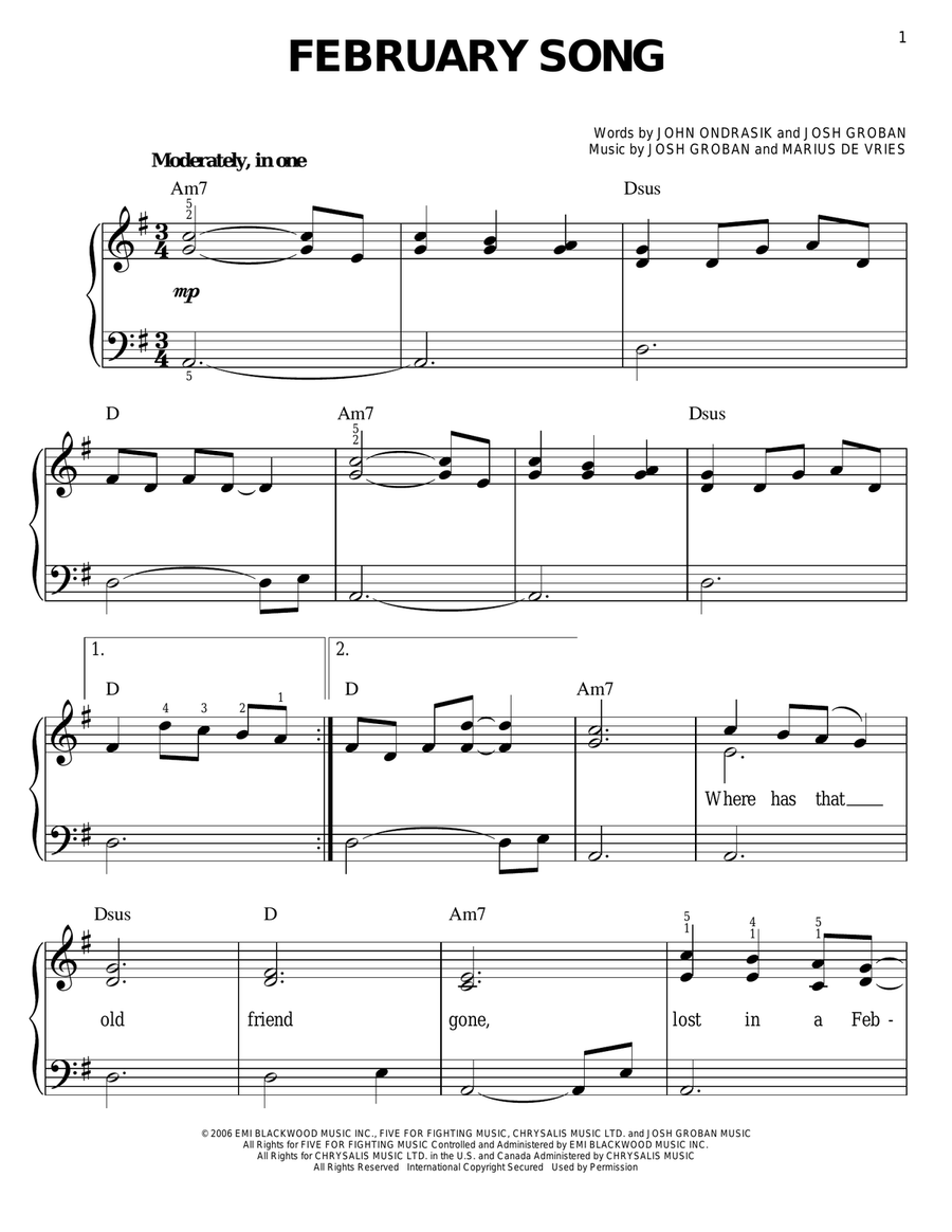 February Song Easy Piano scores gallery preview page 1