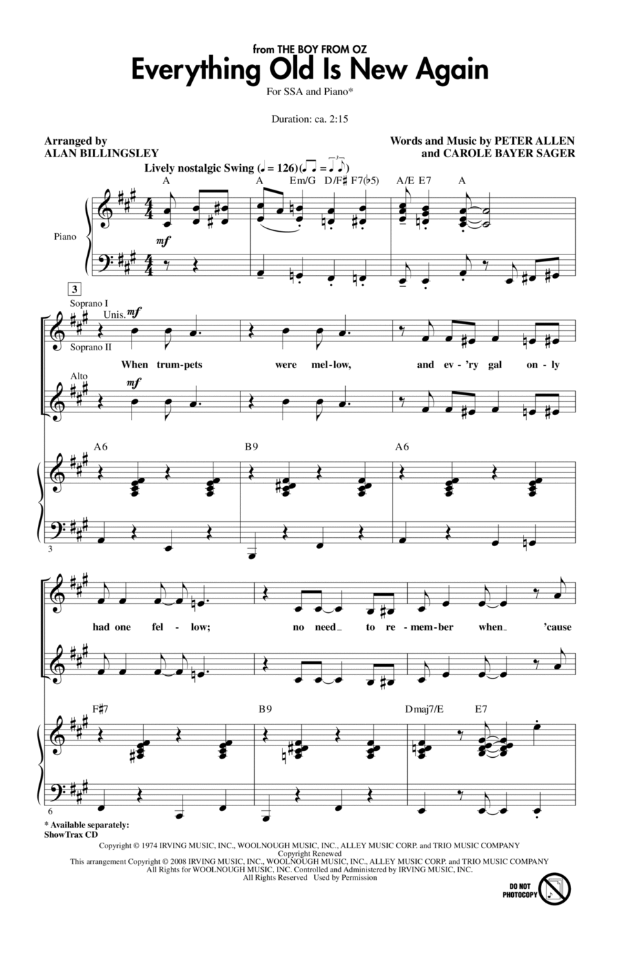 Everything Old Is New Again (from The Boy From Oz) (arr. Alan Billingsley) SSA scores gallery preview page 1