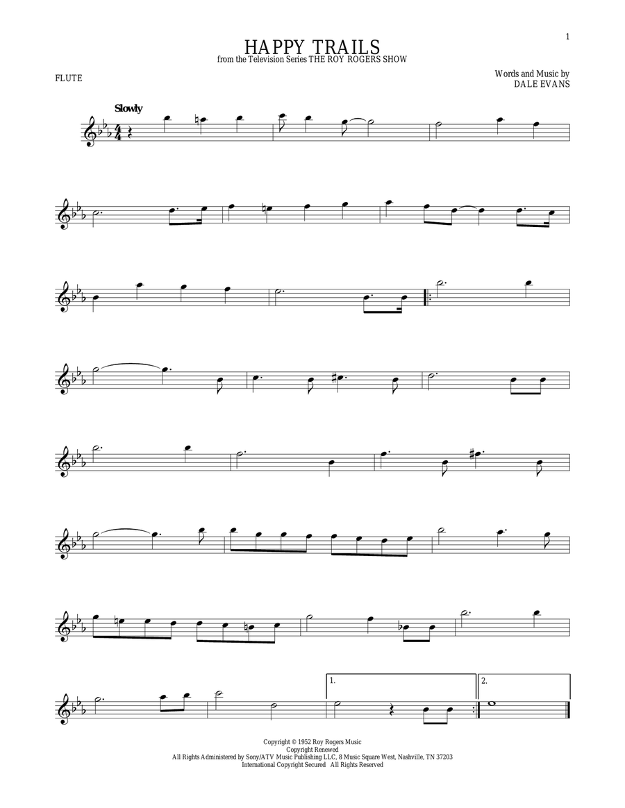 Happy Trails Flute Solo scores gallery preview page 1