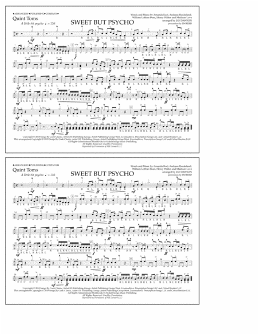 Sweet But Psycho (arr. Jay Dawson) - Quint-Toms Marching Band scores gallery preview page 1