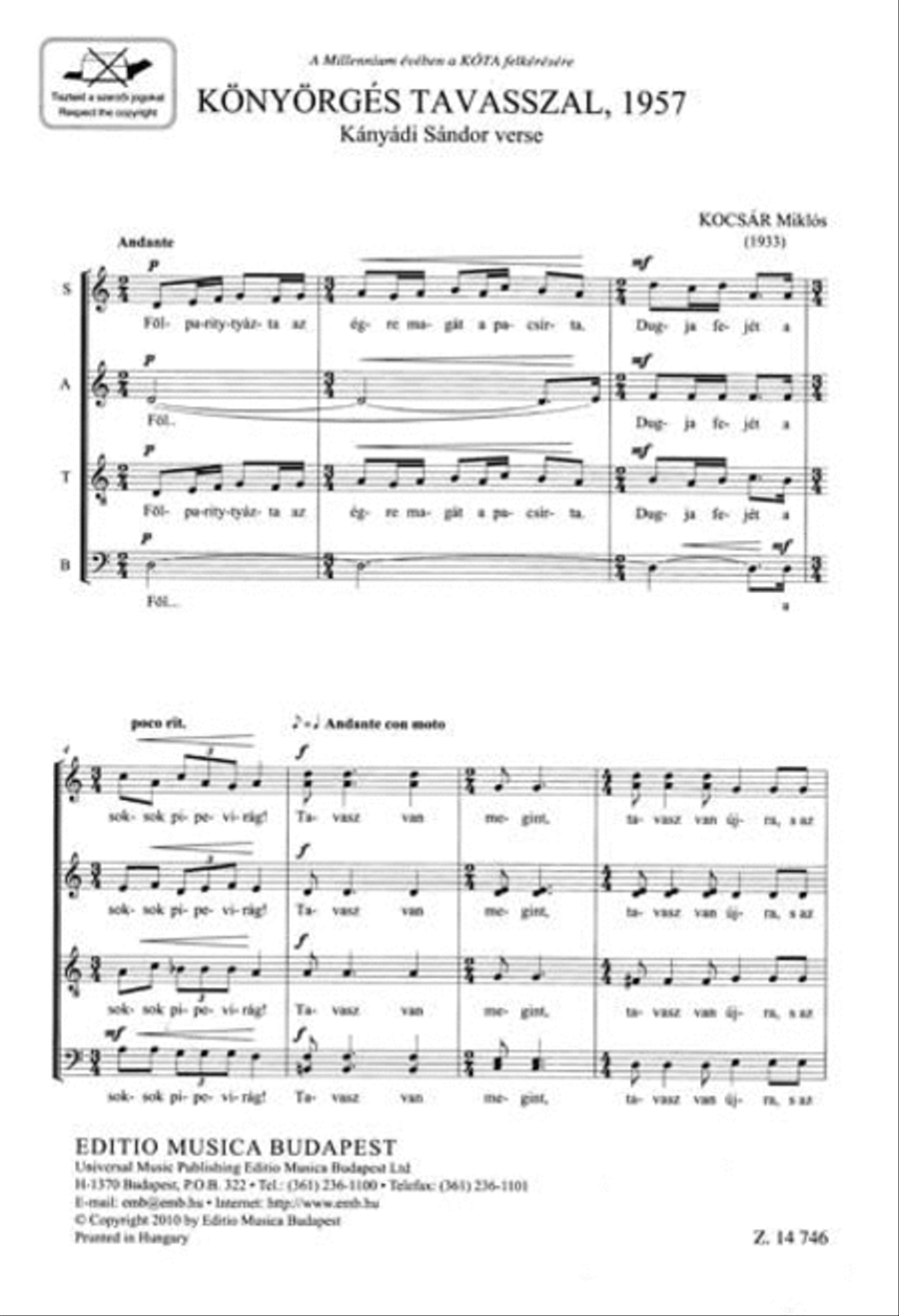 Könyörgés tavasszal, 1957 Choir scores gallery preview page 2